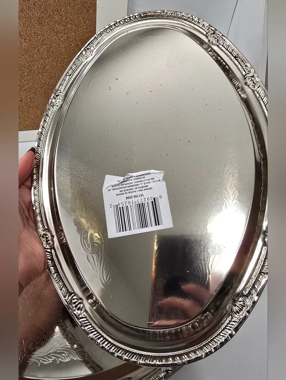 4 Pcs Elegant Silver-Tone Oval Serving Tray